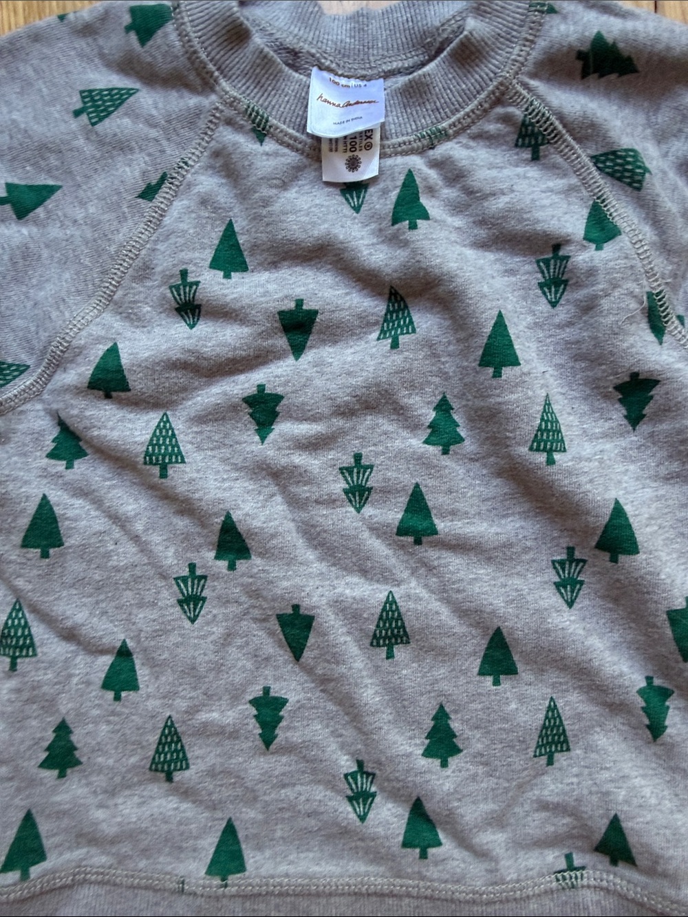 Hanna Andersson🎄 Gray Crewneck Sweater with Green Tree Print